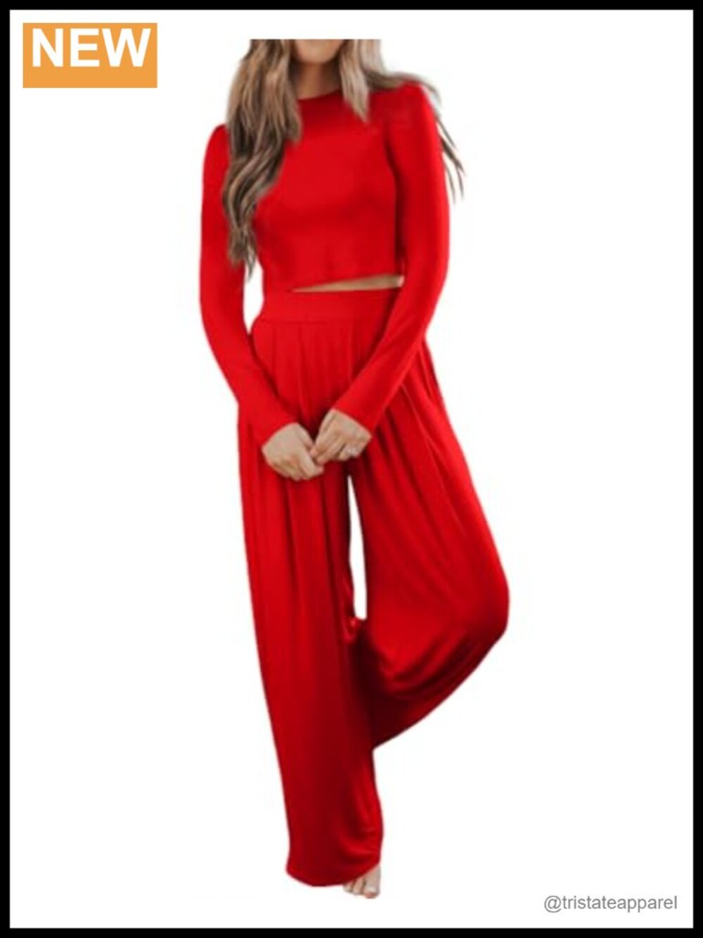 Women's 2 Piece Cropped Pullover & Wide Leg Pants Lounge Set